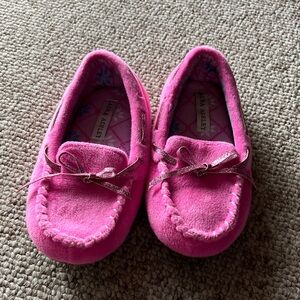 Laura Ashley Bright Pink Plush Moccasin Slippers for Kids